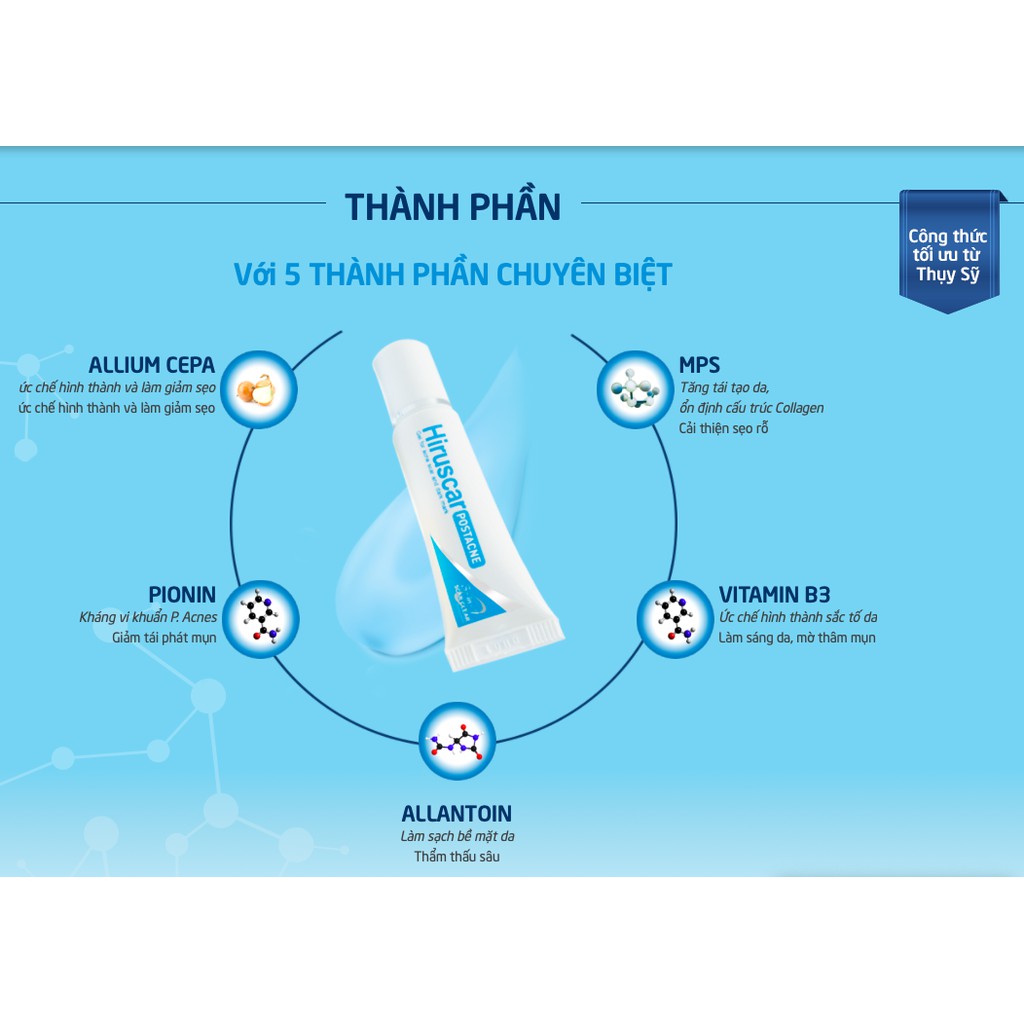 HIRUSCAR POST ACNE (TUÝP 5/10gr) - GEL LÀM MỜ SẸO VÀ THÂM MỤN [Hirusca, post acnes, postacne]