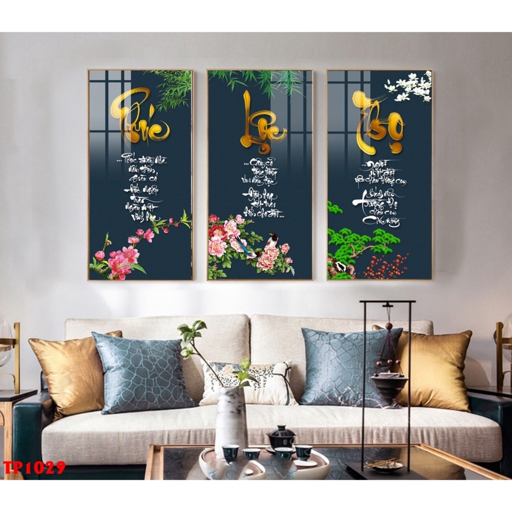 Bộ 3 tranh Phúc Lộc Thọ- Tranh Tráng Gương 5D- Siêu đẹp- Siêu sang- Phù hợp treo mọi không gian