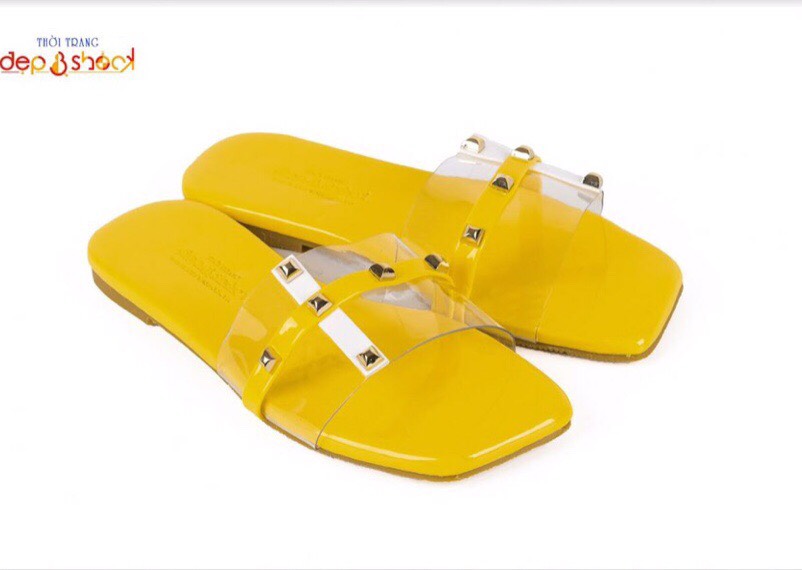 Dép nữ quai ngang Mica trong suốt đính hột ngọc trai size lớn 41 42 43