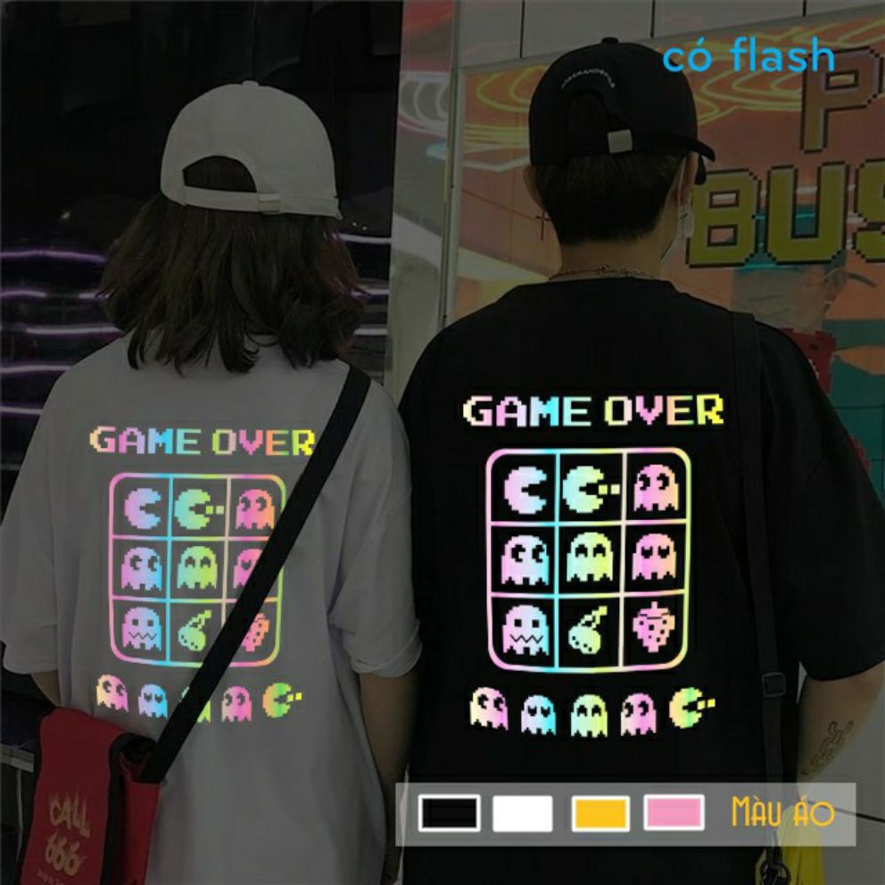 [HCM]Áo thun TAY NGẮN phản quang 7 màu Game Over (CHỤP FLASH)(TAY LỠ IB)