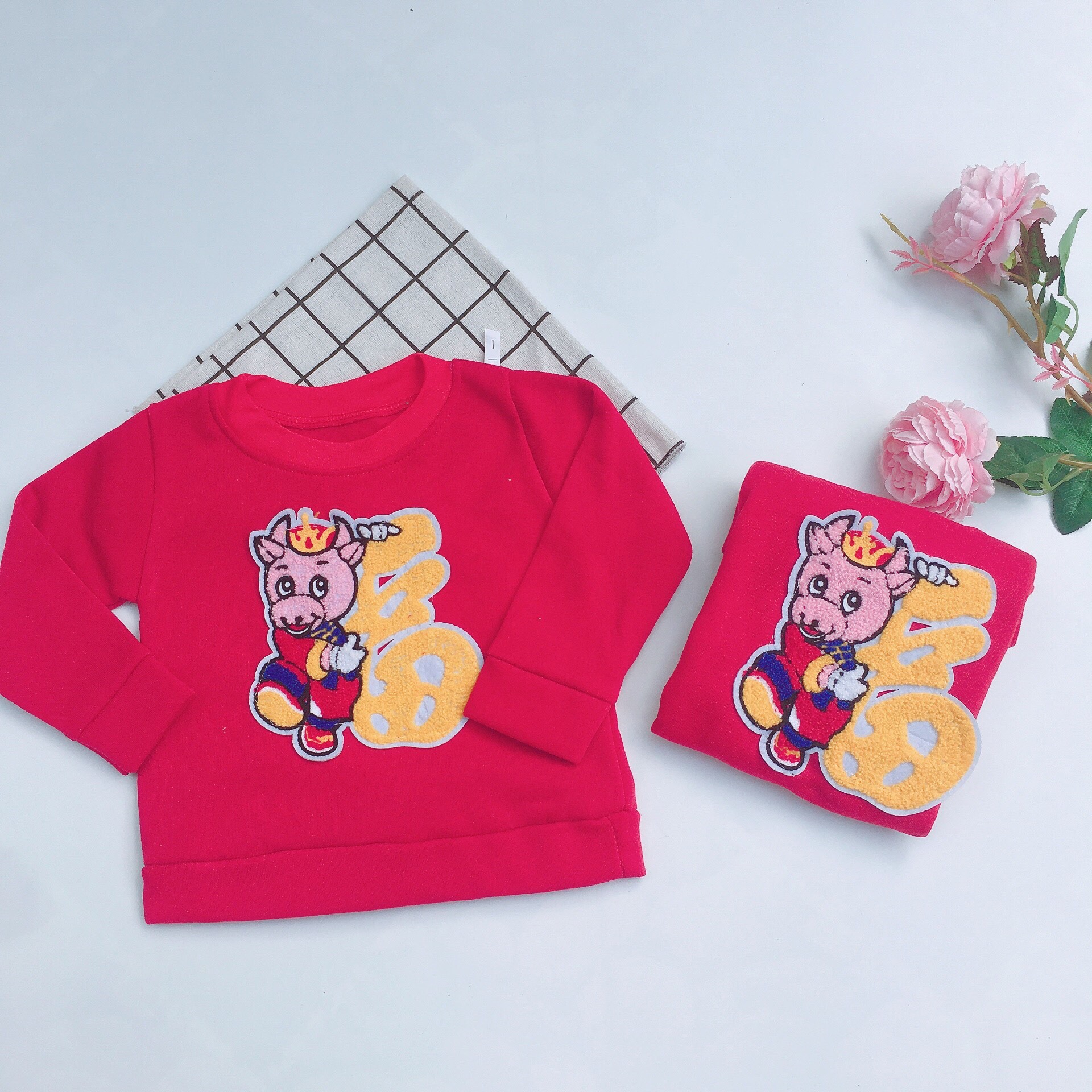 Áo nỉ bông trâu thần tài cho bé trai bé gái từ 8-20 kg-A12