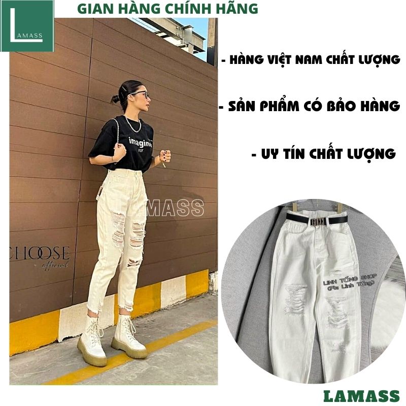 Quần jean nữ lưng cao , bò nữ rách nhiều 2 mầu ,quần bagy bò ống côn , quần jeans khỏe khoắn cá tính mặc tôn dáng trẻ chung năng động -LAMASS