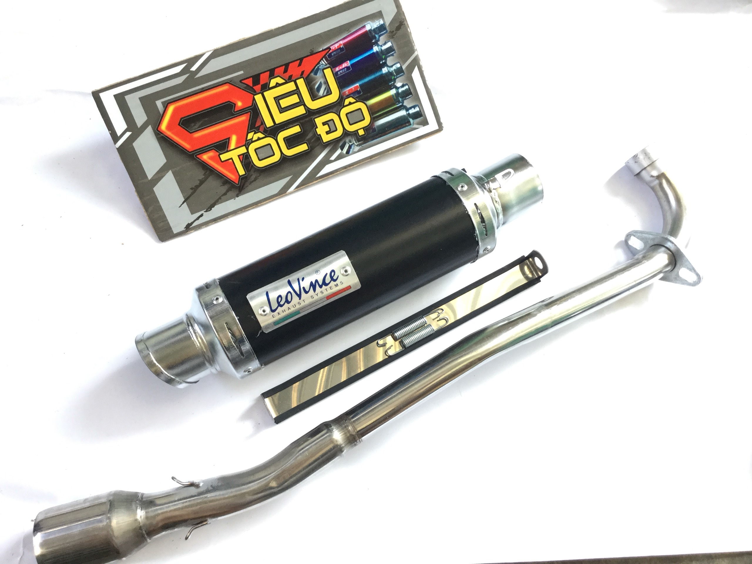 Pô leovince đen full pass treo lò xo bao gồm cả cổ pô độ cho xe sirius fi, jupiter fi,....