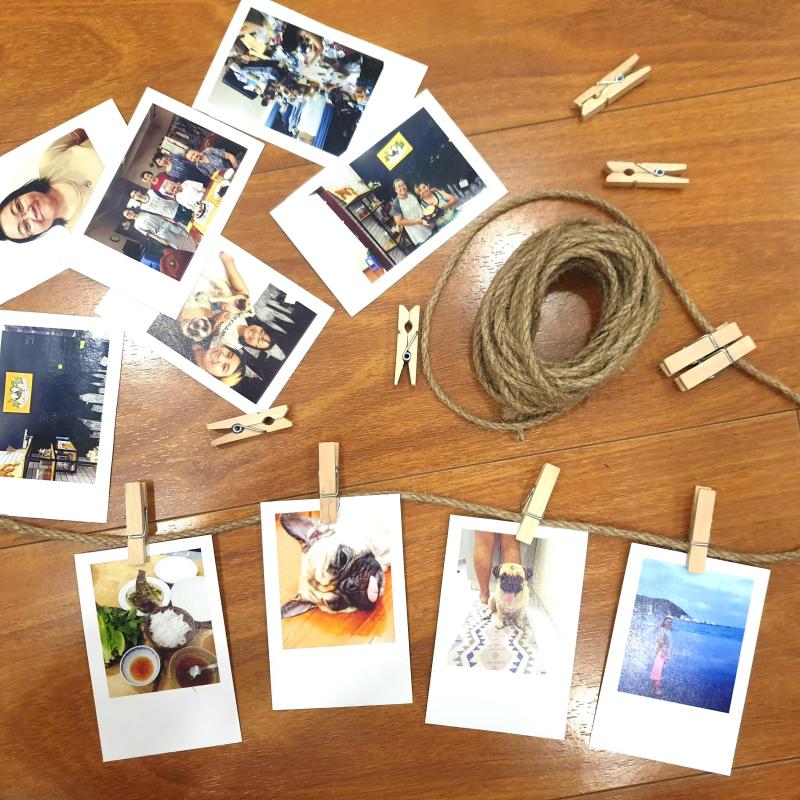 COMBO 20 ảnh polaroid + 20 kẹp gỗ + 5m dây thừng trang trí tường, treo ảnh