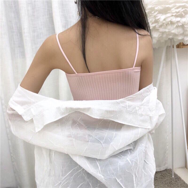 Áo hai dây bra kèm mút phối đồ bao chất
