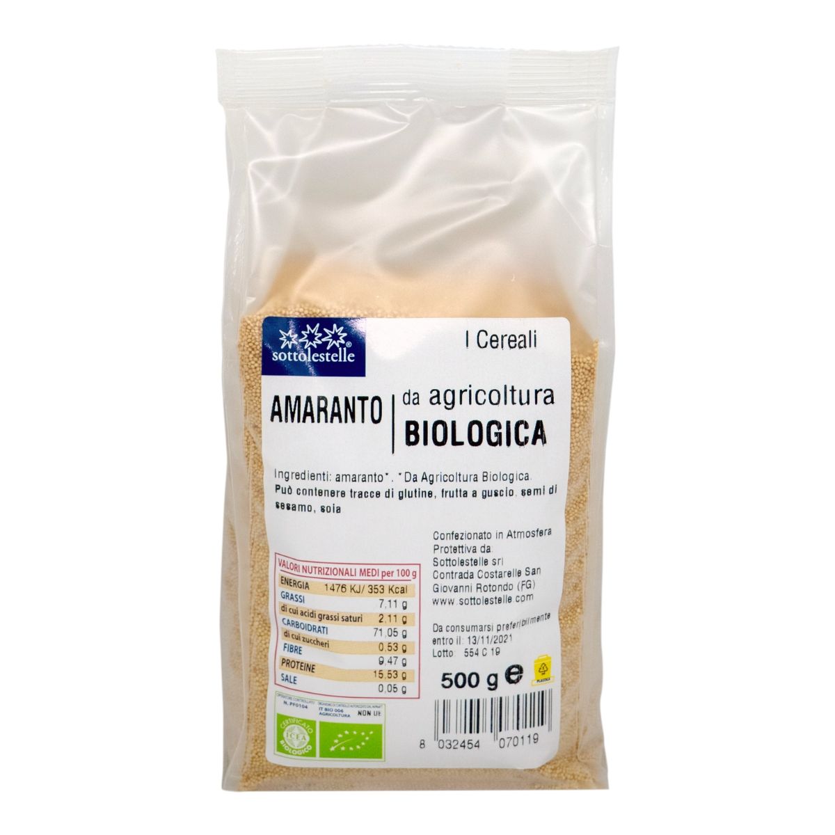 Just Organik/ Sottolestelle Organic Amaranth 500g