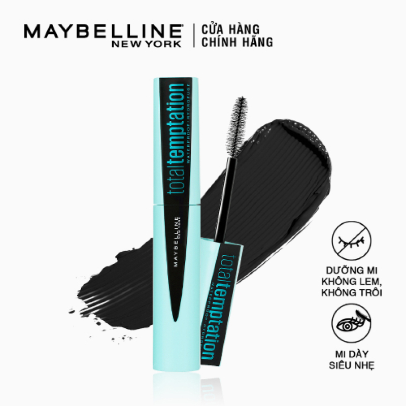 Mascara Làm Mi Dày Siêu Nhẹ Maybelline New York Total Temptation Waterproof Chuốt Mi Không Lem Không Trôi 9ml