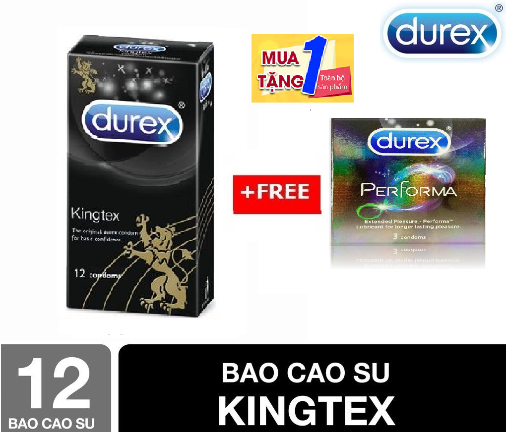 [HCM][MUA 1 TẶNG 1] Bao cao su Durex Kingtex 12 bao tặng 1 hộp Bao Cao Su Performa Kéo Dài Thời Gian ( CHE TÊN SP KHI GIAO HÀNG )