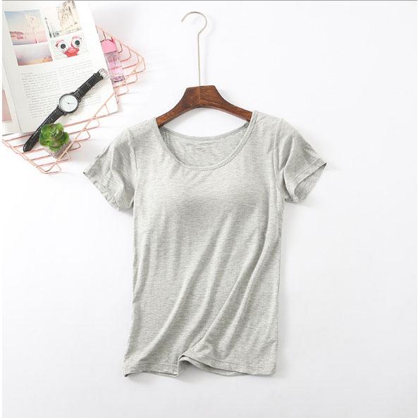 Áo Thun Cộc Tay Cotton Có Đệm Ngực Co Giãn