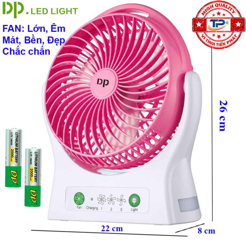 Quạt sạc tích điện DP DP-7605 / DP-1425C tích hợp đèn LED chiếu sáng - loại quạt lớn gió rất mạnh