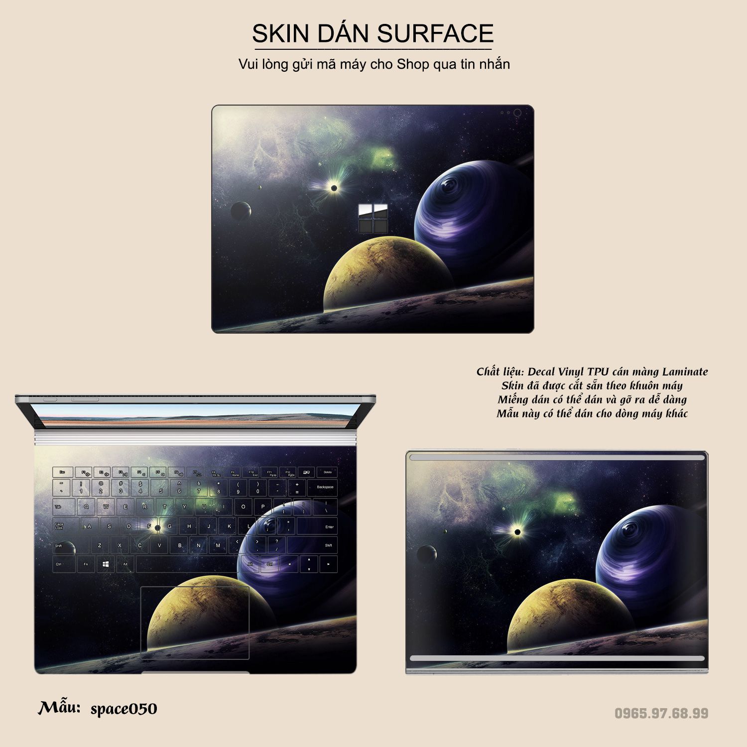 Decal Skin dán Surface Pro / Laptop / Go / Book mẫu không gian