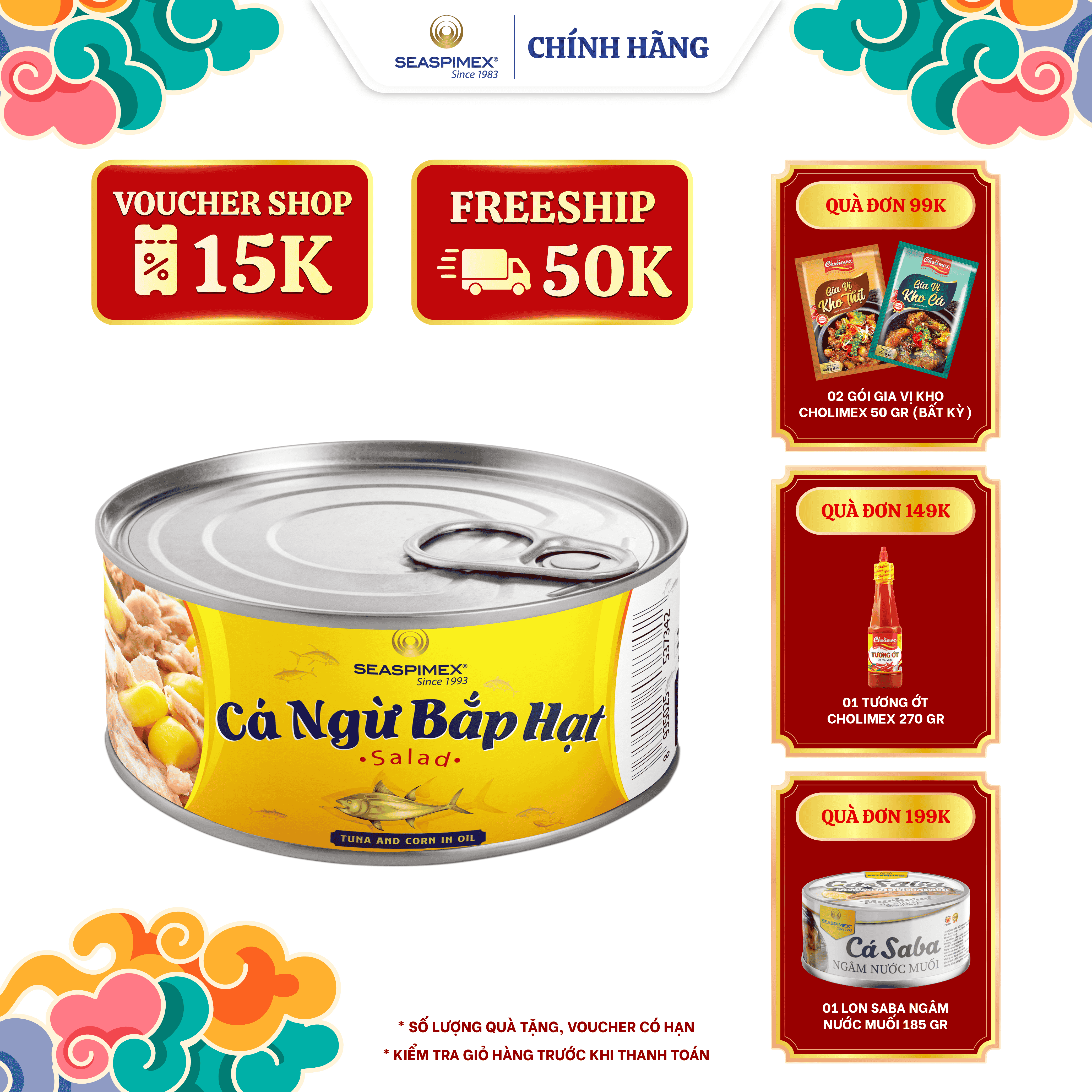 Cá Ngừ Bắp Hạt SEASPIMEX 185gr