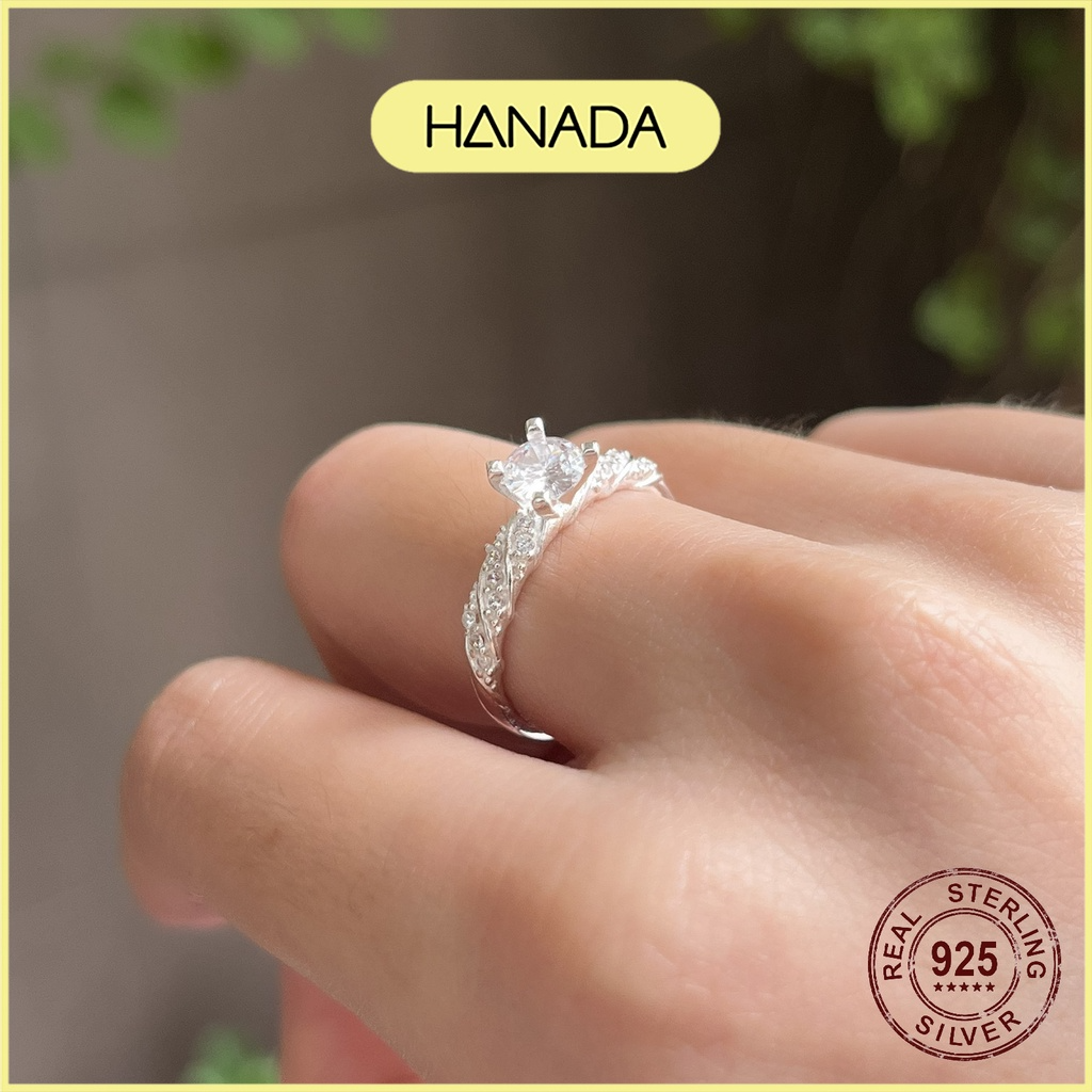 Nhẫn Bạc 925 Hanada Xoắn Đá Cao Lấp Lánh 1013