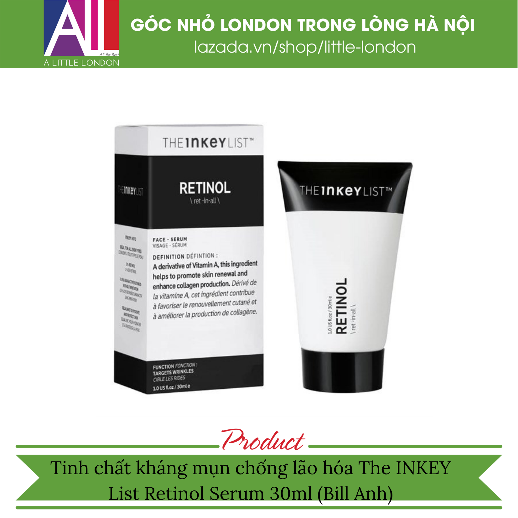 Tinh chất kháng mụn chống lão hóa The Inkey List Retinol Serum - 30ml (Bill Anh)