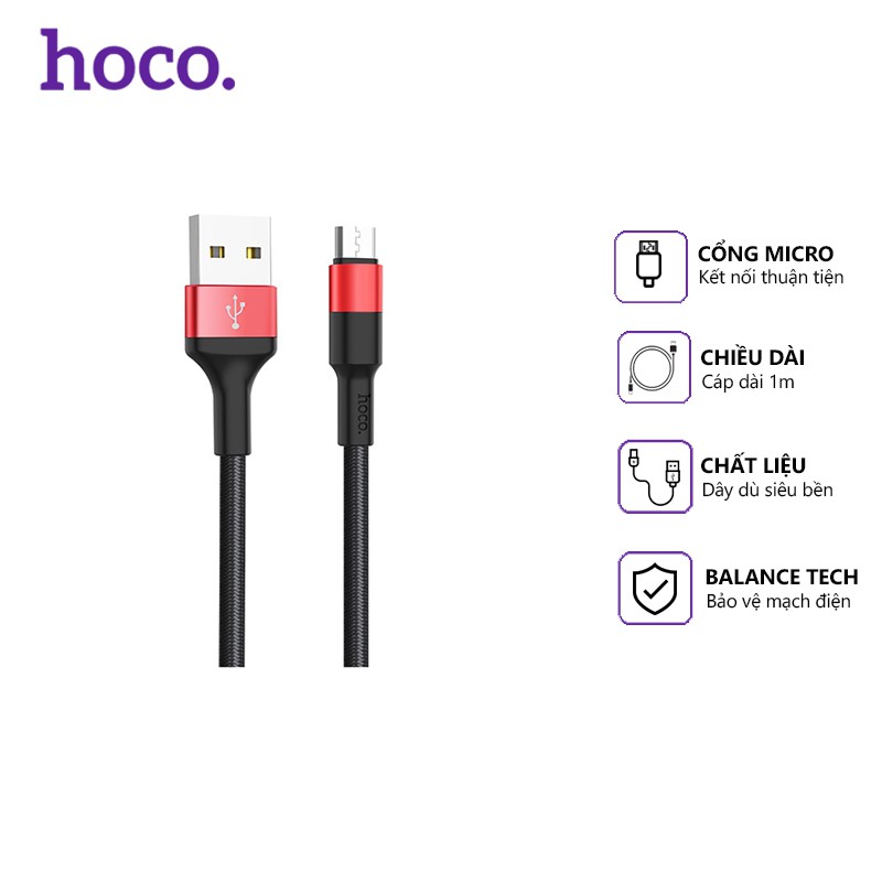 [HCM]Cáp sạc microUSB Hoco X26 2A dài 1M - dây bọc dù (Hỗ trợ sạc nhanh và truyền dữ liệu)