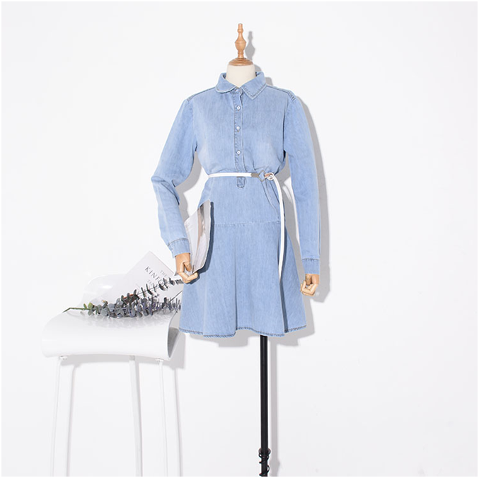 Đầm jean cổ sơ mi đuôi cá xinh xắn