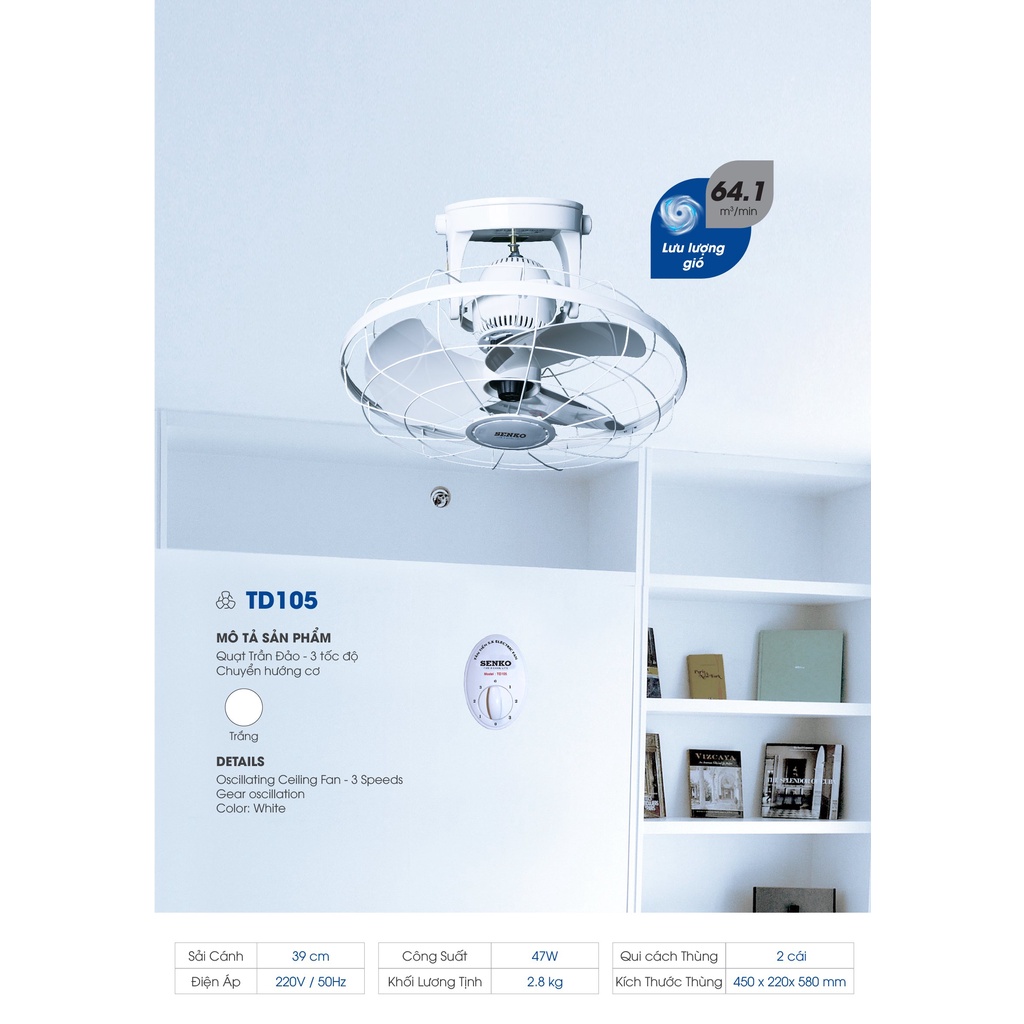Quạt đảo trần chính hãng senko Bảo hành NSX 12 tháng TD105- quạt đảo
