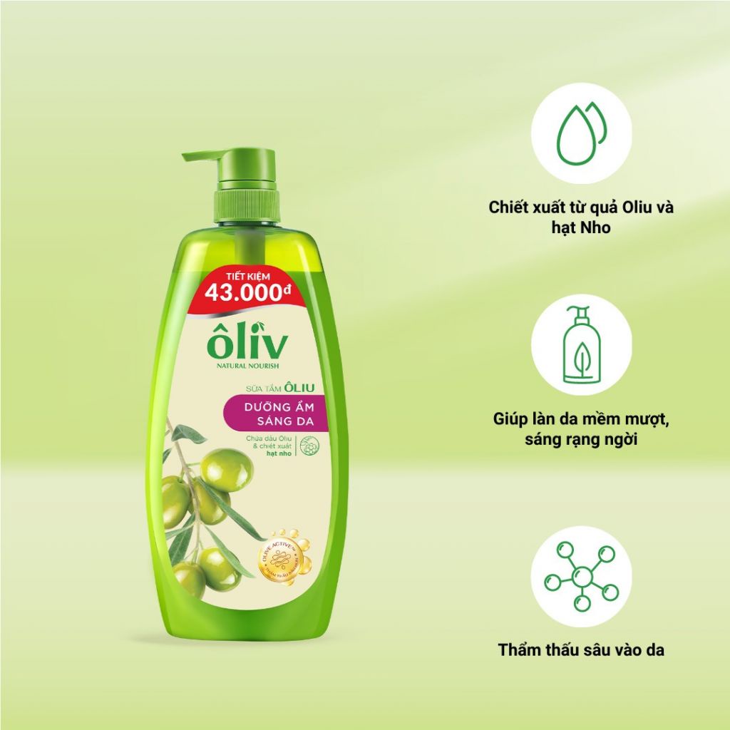 Sữa Tắm Ôliv Mềm Mịn và Sáng Da 1Lít
