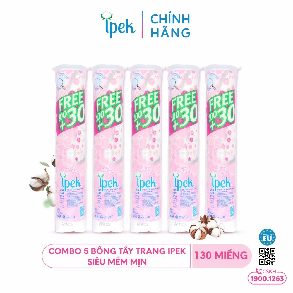 [Free Mask] Combo of 5 Ipek Makeup Remover Pads, 130 Pieces (5X130 Pieces)