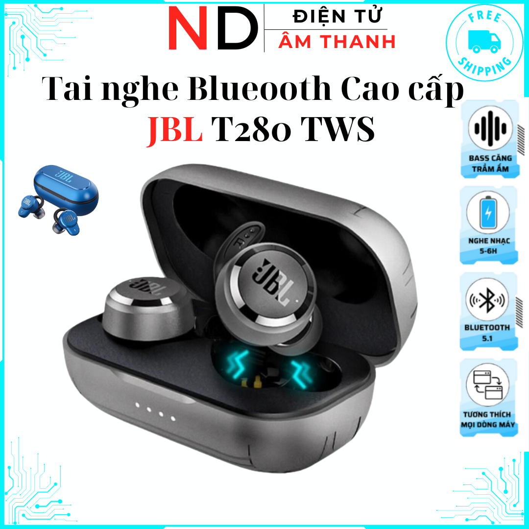 Sản phẩm mới -Tai Nghe Bluetooth JBL T280 TWS Chống ồn chủ động với 6 micro, Chống Nước Và Bụi IP54 , Thiết kế trẻ trung Tai nghe chất lượng cao với vẻ ngoài đẹp mắt dường như làm cho âm nhạc trở nên nhiều màu sắc hơn