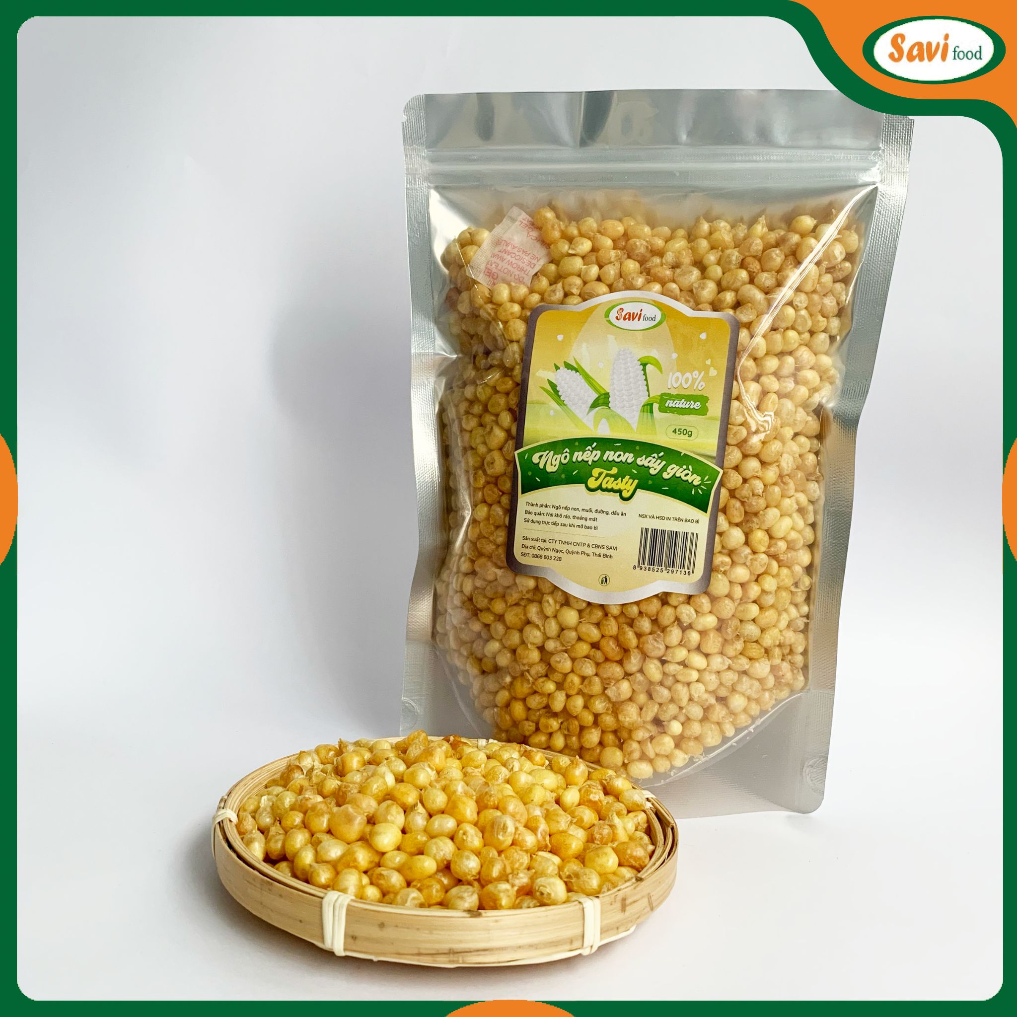 Ngô nếp non sấy giòn trọn vị đậm đà 450gram , thơm ngon giòn rụm SaviFood