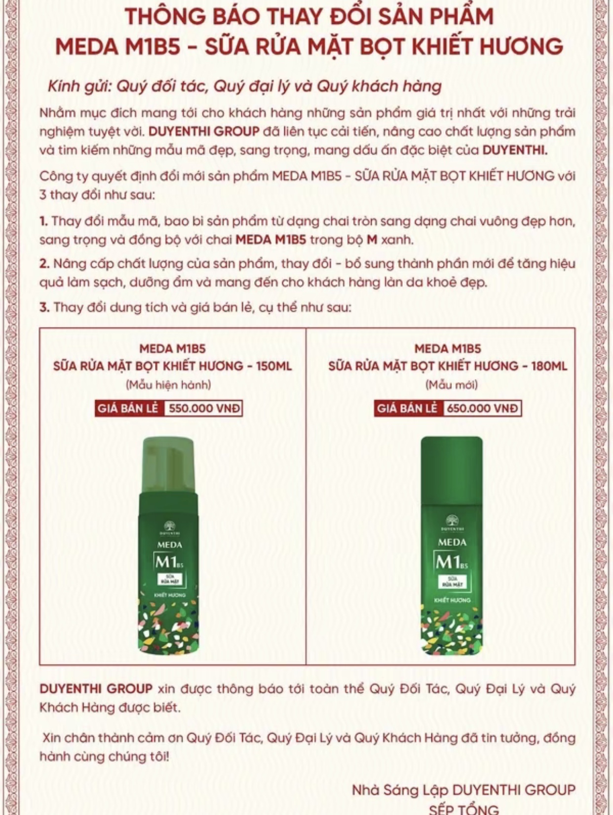 Sữa Rửa Mặt Duyên Thị Khiết Hương Bách Y Sâm 180ML