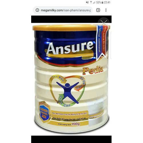 Sữa bột Ansure Pedia Của Mega Milky 900g
