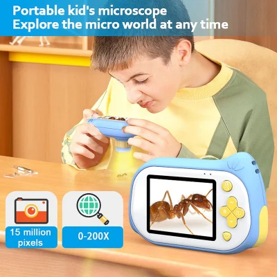 Kids Digital Camera Children Educational Microscope Portable Magnifying Glass Macro Camera HD Screen