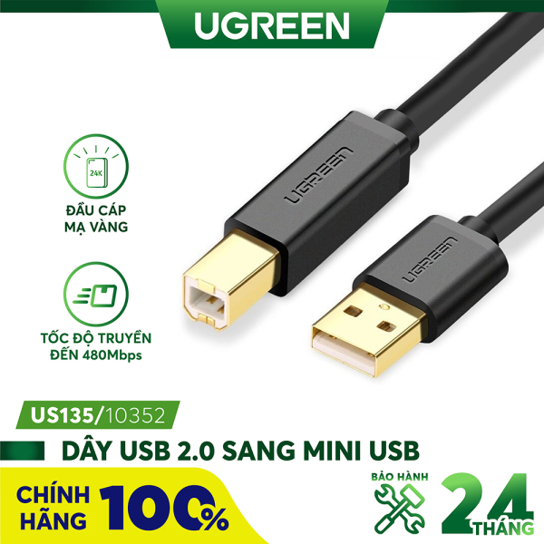 Dây máy in USB 2.0 chuẩn A đực sang chuẩn B đực dài 1-5M UGREEN US135