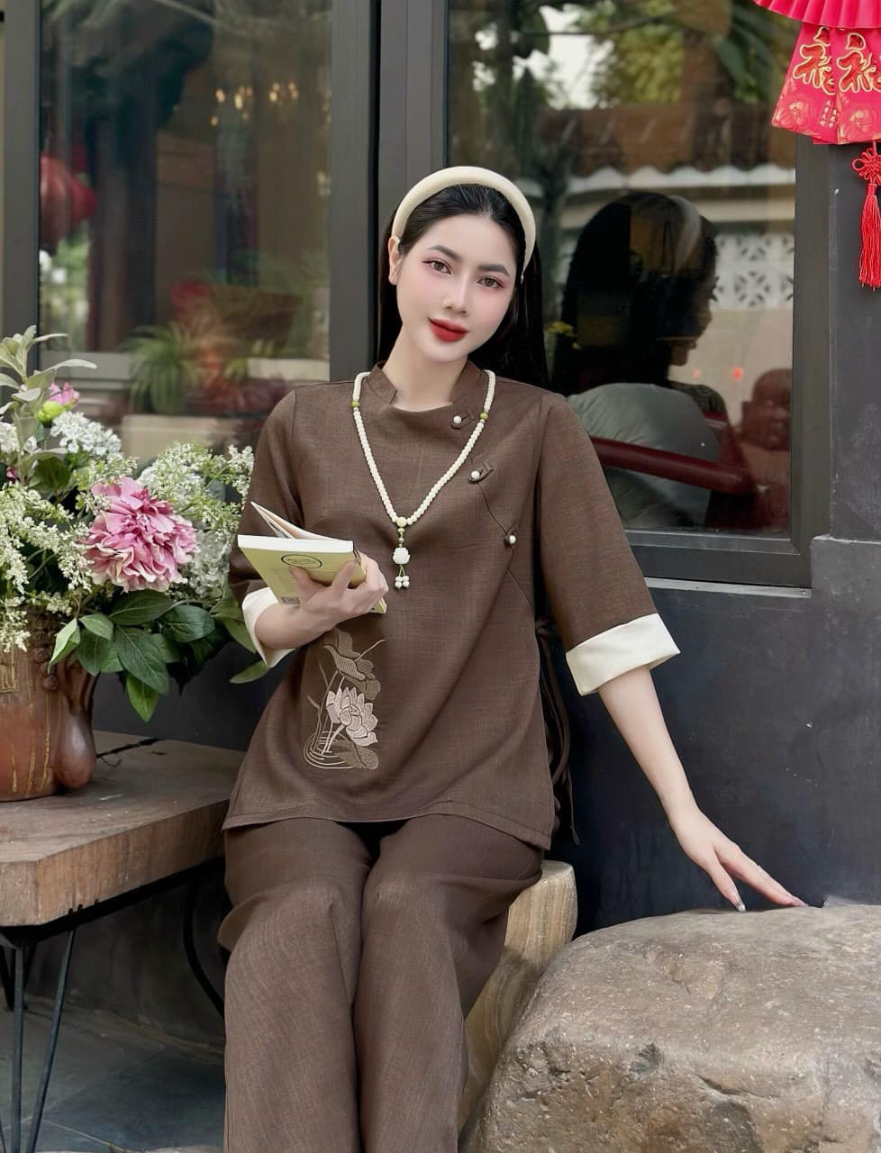 Bộ đũi thái thêu sen