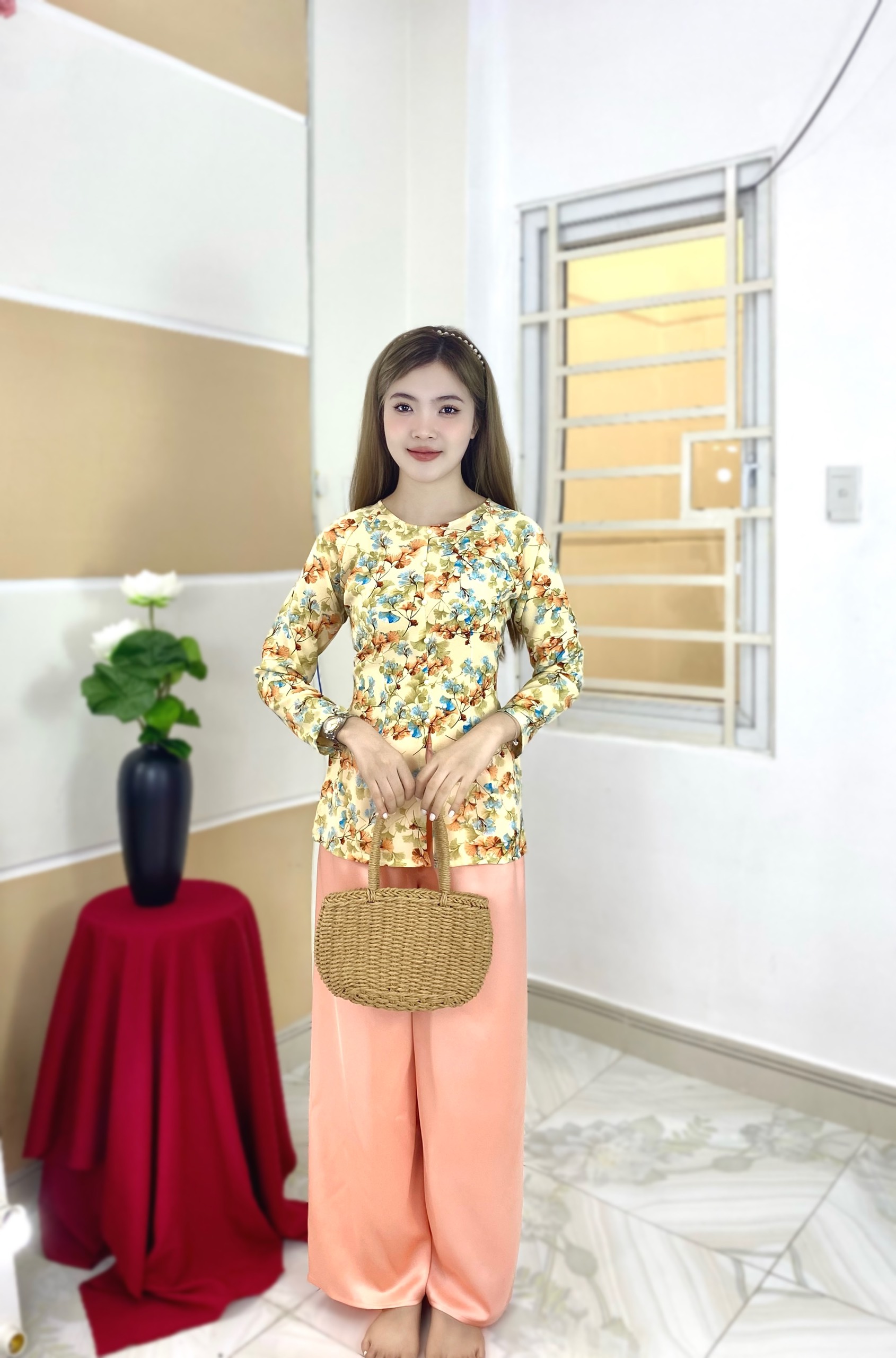 Nguyên Bộ Bà Ba Tay Dài Lụa Mango L01
