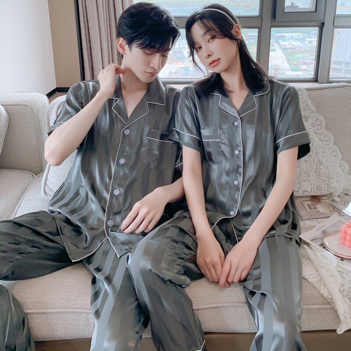 Đồ Ngủ Satin Lụa Ngắn Tay Cao Cấp ♥️ Đồ Đôi Lụa Gấm Mặc Nhà Nam Nữ ♥️ IVY614
