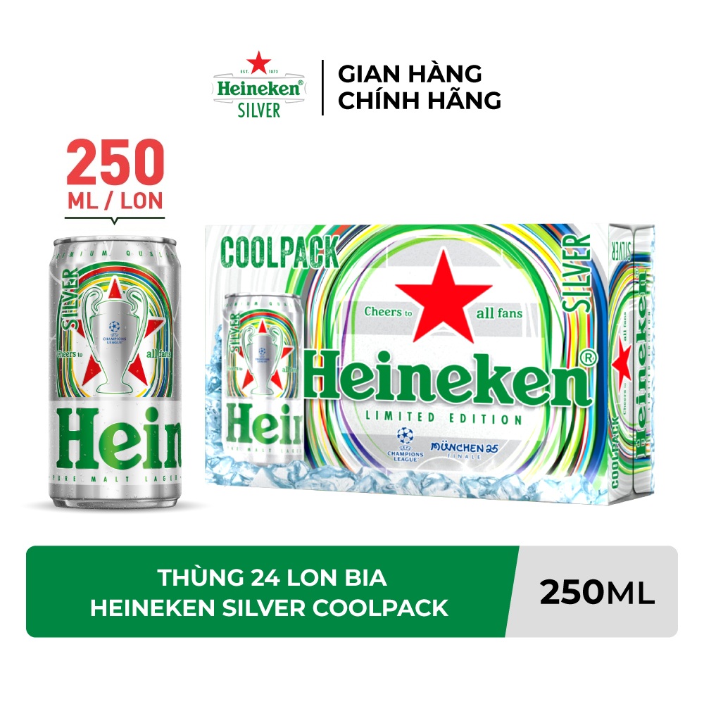 Thùng 24 lon bia Heineken Silver Coolpack 250ml/lon