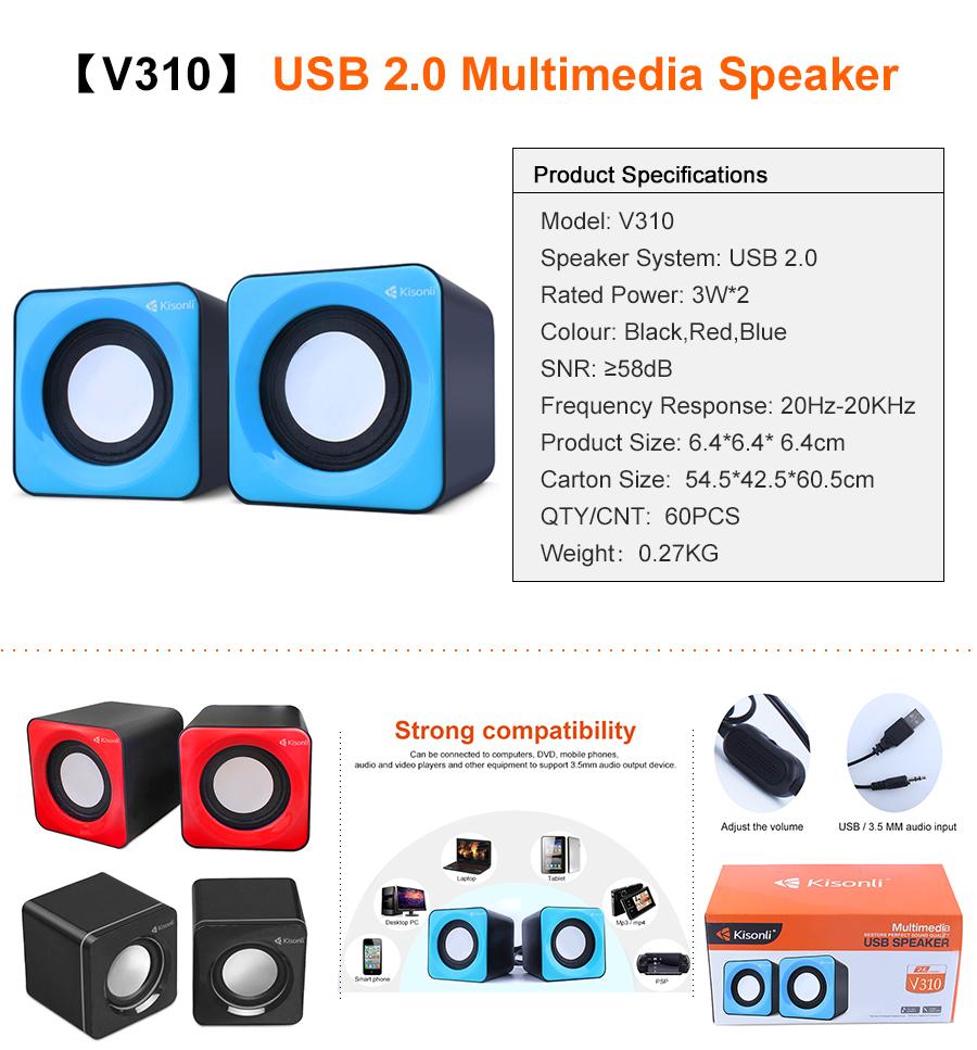 Loa vi tính 2.0 Kisonli V310 - Bảo Hành 12 Tháng (Màu ngẫu nhiên) - Hãng phân phối chính thức - Nhất Tín Computer