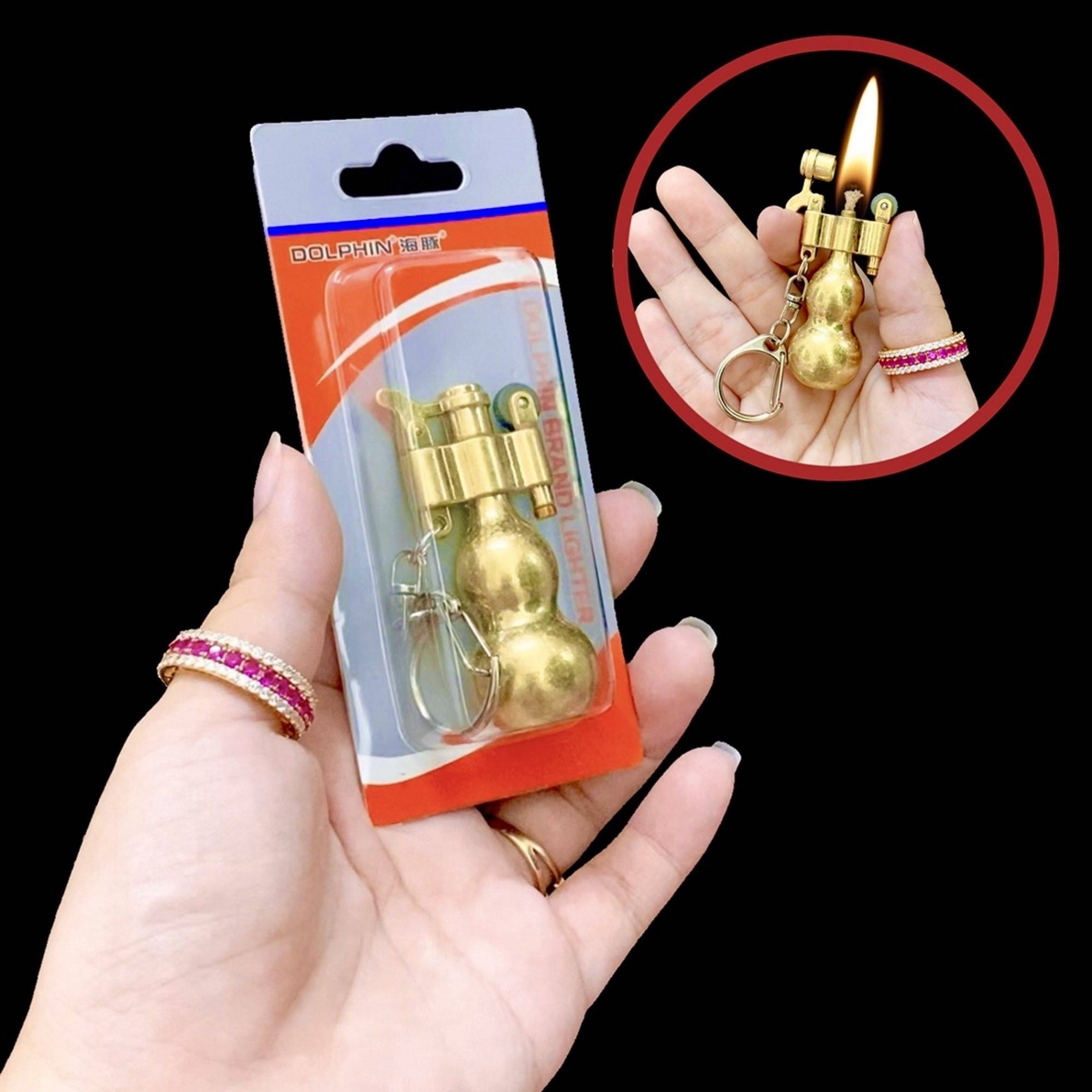 Bật lửa móc khóa hình hồ lô vàng - xài xăng