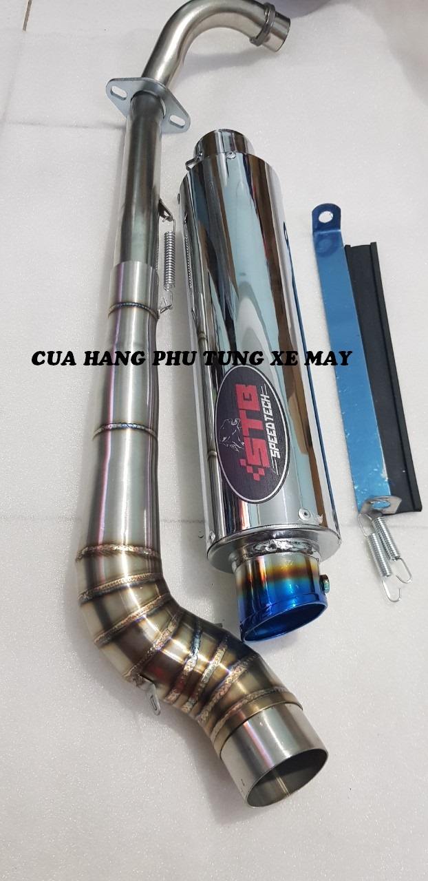 Pô Stb F1 gắn xe Dream, Wave, Sirius, Cub ( kèm cổ 2 khúc inox 304 xịn + pát treo + lò xo )