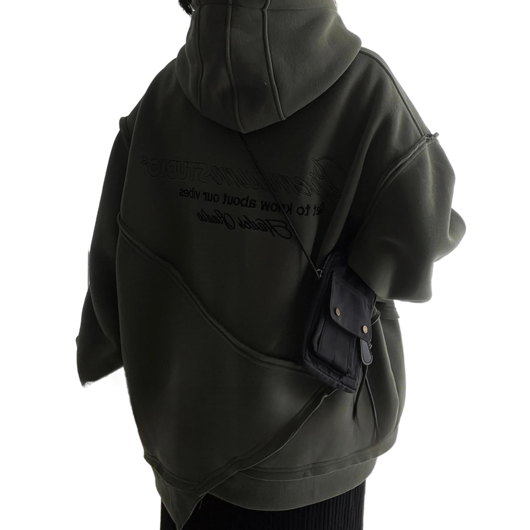 Áo khoác hoodie thêu chữ PREMIUM STUDIO màu đen vải nỉ lót bông form rộng unisex nam nữ