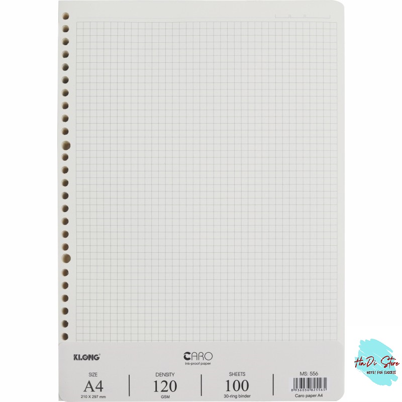 KLONG Ruột sổ CARO kẹp còng size A4 - 100 tờ (MS:556)