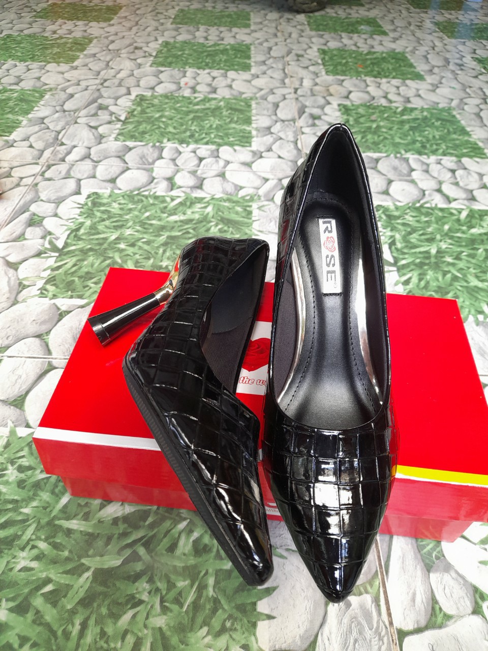 Giày cao gót vân đen RS164 cao 7cm