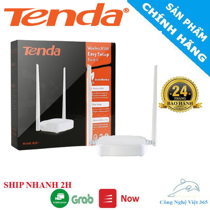 Bộ phát Wifi Tenda N301 Chuẩn AC 300Mbps Có cổng lan 2 râu phát Sóng Khỏe
