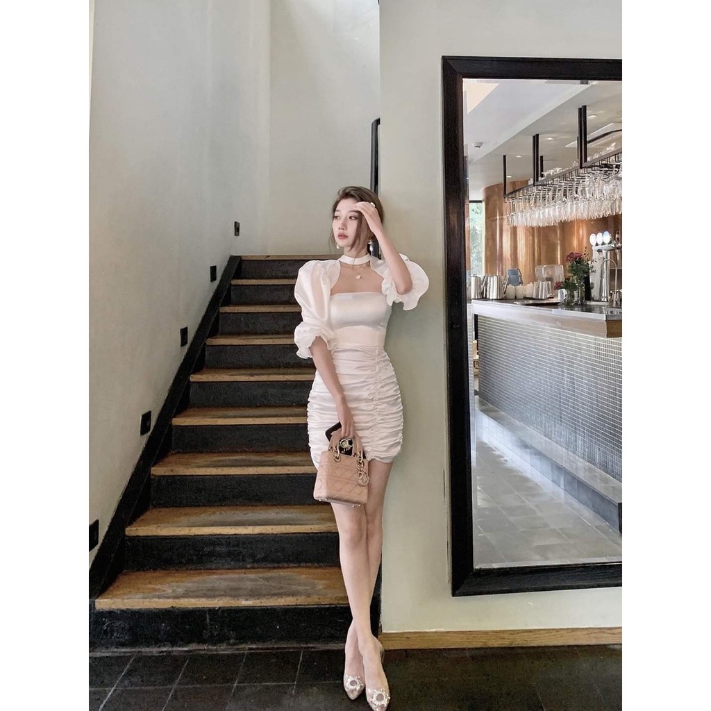 HCM]Đầm dự tiệc ôm body nhún tay phồng Evia Dress | Lazada.vn