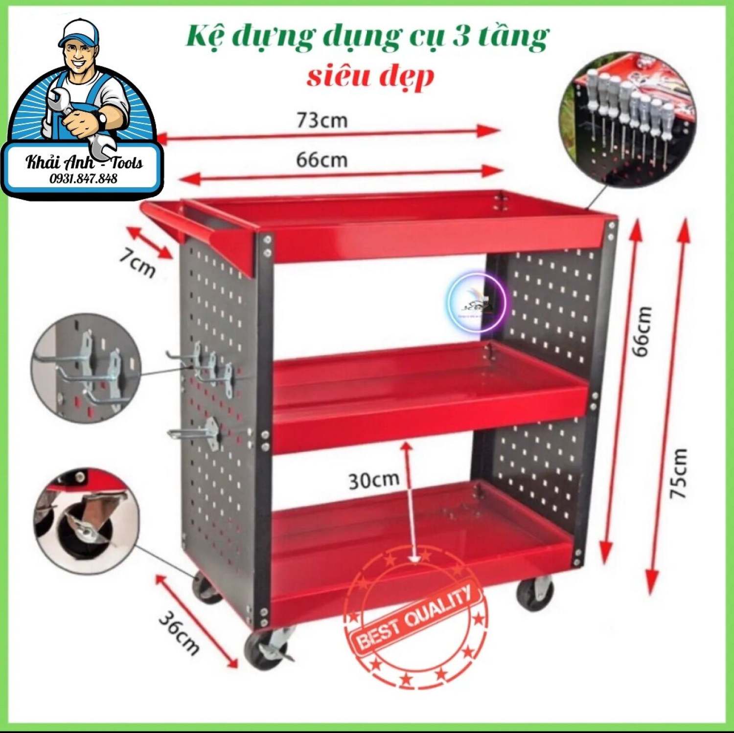 Kệ đựng đồ nghề dụng cụ 3 tầng sơn mạ tĩnh điện siêu đẹp