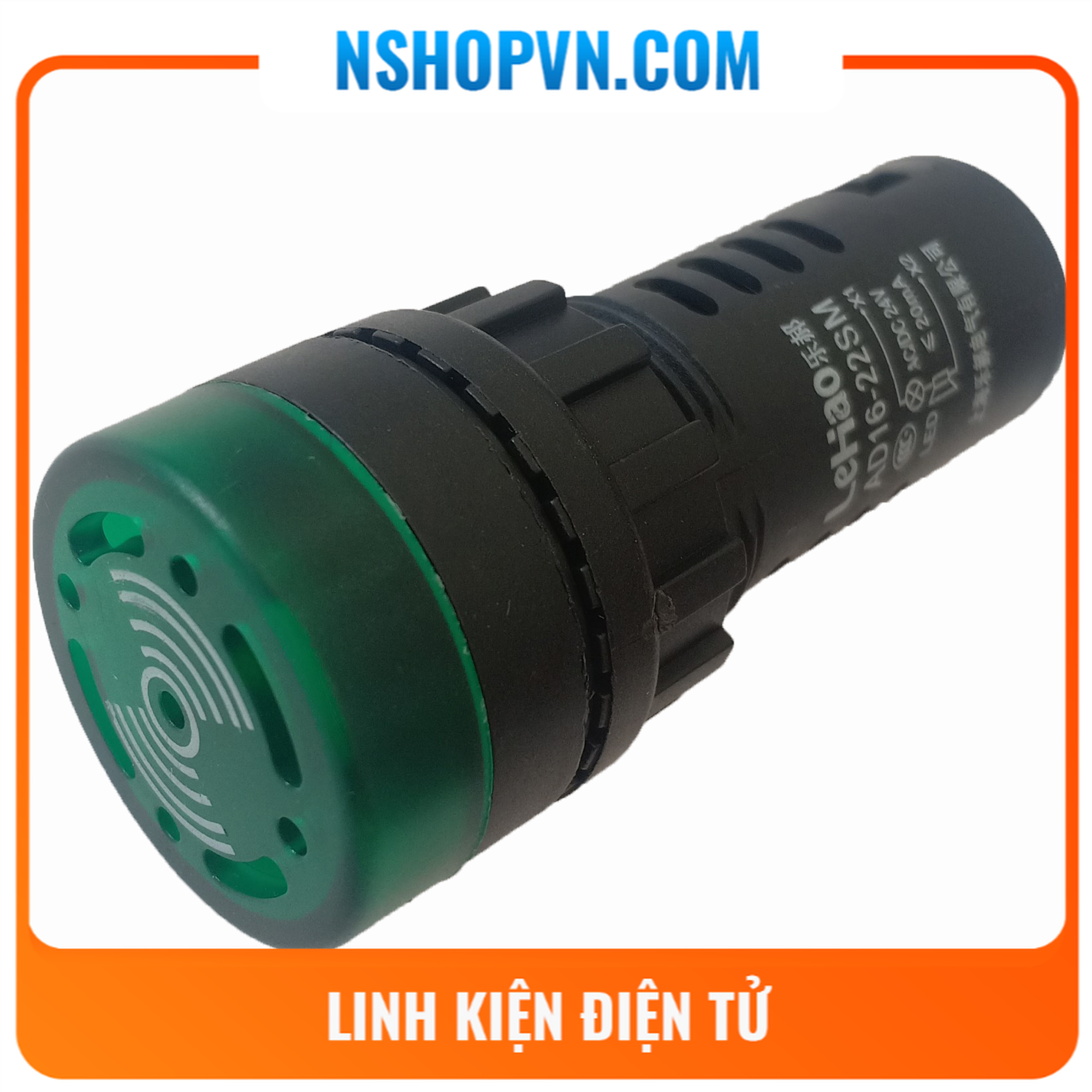 Đèn báo có còi AD16-22SM màu xanh lá 24V