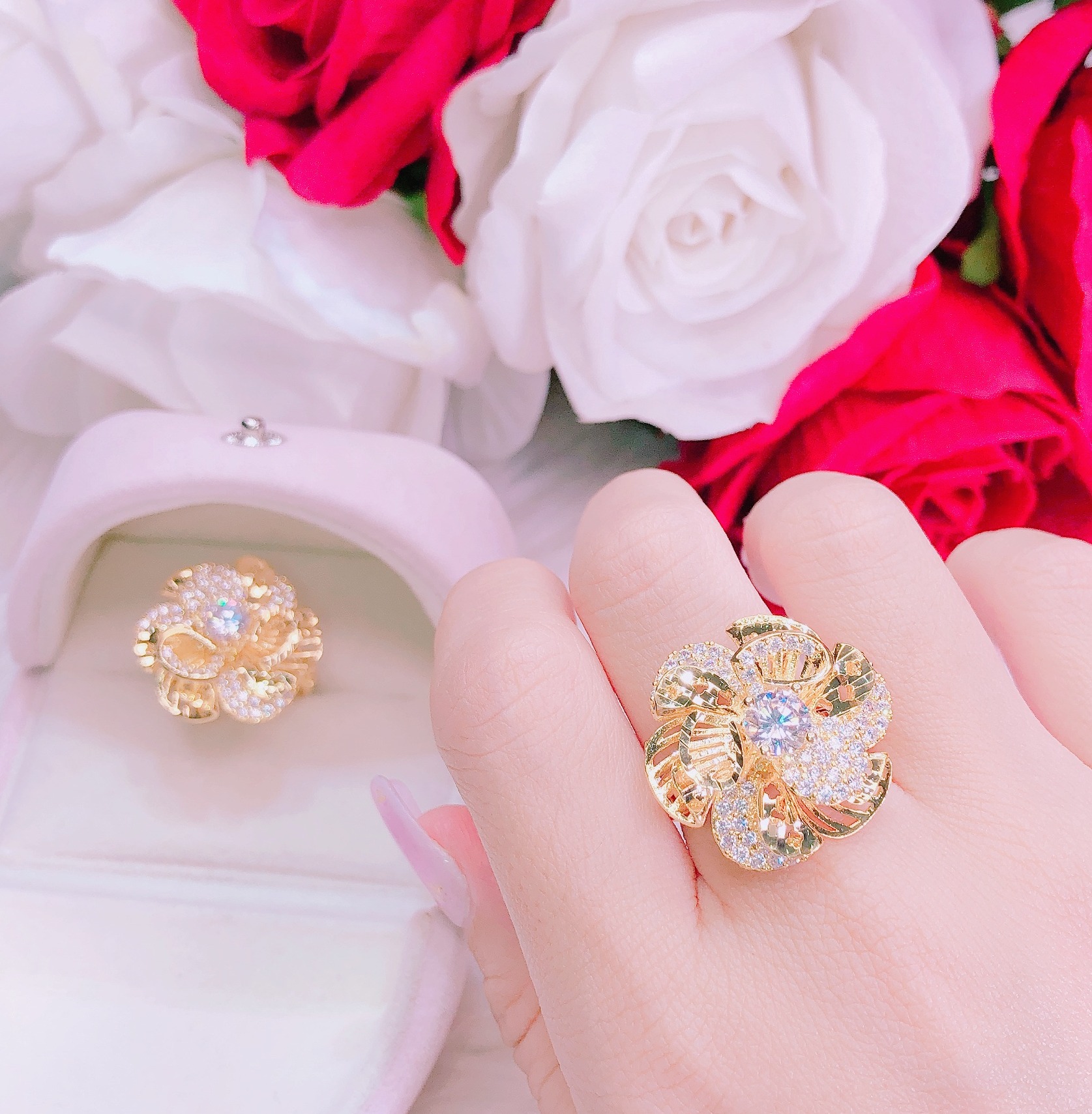 [HCM]Nhẫn nữ nhẫn hoa xoáy mạ vàng thật cao cấp dát đá pha lê sáng lấp lánh lung linh thiết kế tinh tế đeo phong thủy may mắn phát tài Trang Sức Gami N026 - đeo đi tiệc đi chơi làm công sở cực sang chảnh và quý phái