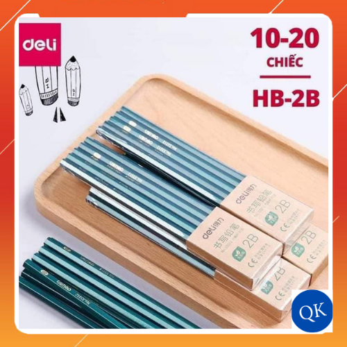 Set 10 chiếc bút chì 2B DE LI đầu bằng