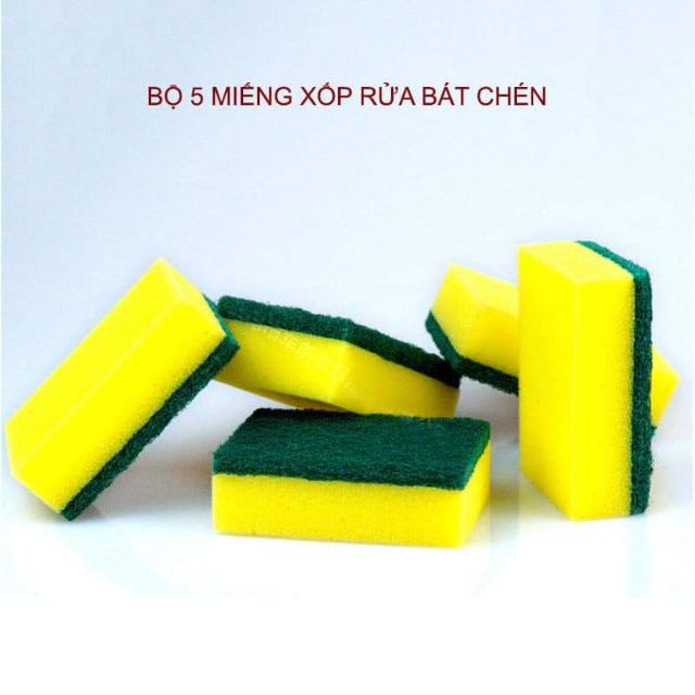 Set 3 miếng mút rửa chén 2 mặt xanh vàng