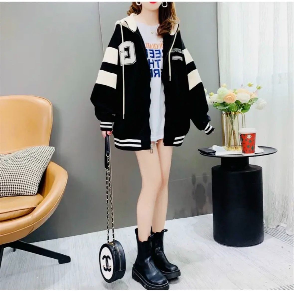 Áo khoác hoodie zip chất nỉ ngoại thêu chữ G , Phối Tay Sọc Nón Trùm Đầu - Áo hoodie zip unisex nam nữ from rộng chất nỉ 2 lớp cực xinh U37