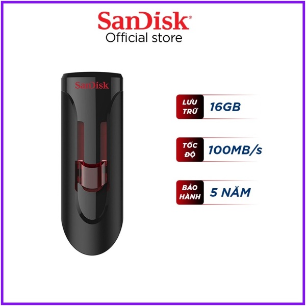 USB 3.0 SanDisk CZ600 16GB Cruzer Glide tốc độ cao upto 100MB/s, sản phẩm có thiết kế nắp trượt và tông màu đen đỏ hợp thời trang