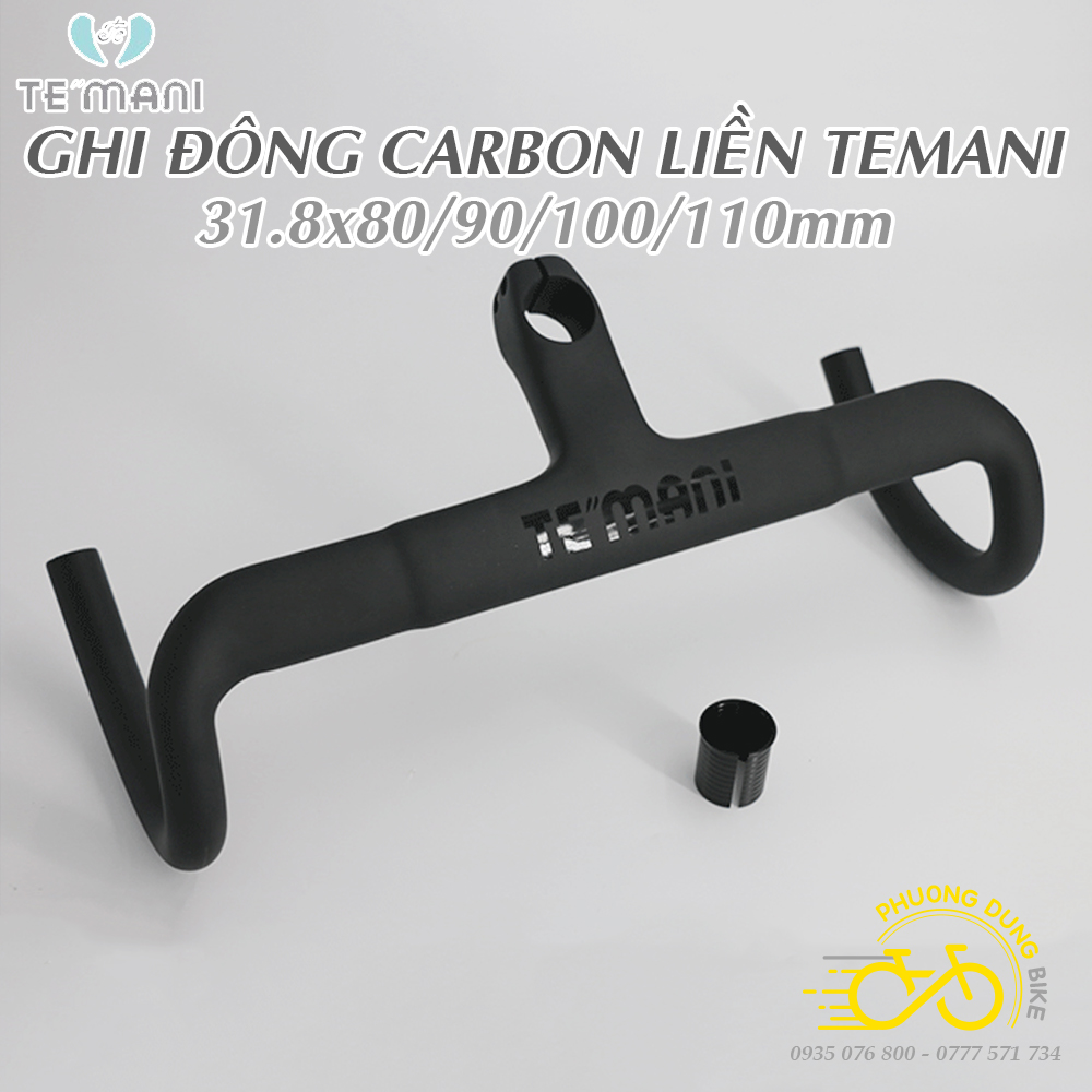 Ghi đông cong road liền pô tăng carbon xe đạp temani 400/420 x 80/90/100/110mm
