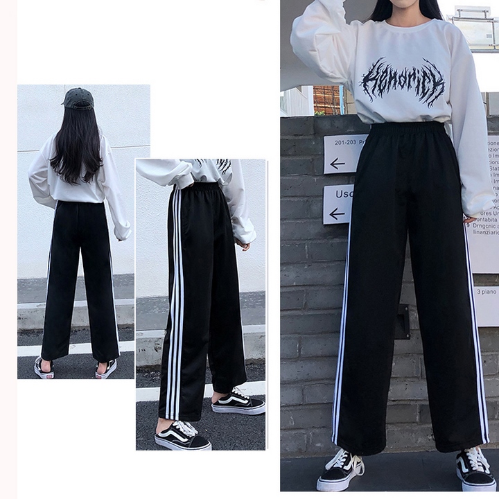 Quần baggy nữ, quần culottes, quần thể thao nữ 3 sọc unisex ống rộng cá tính, thiết kế trẻ trung năng động